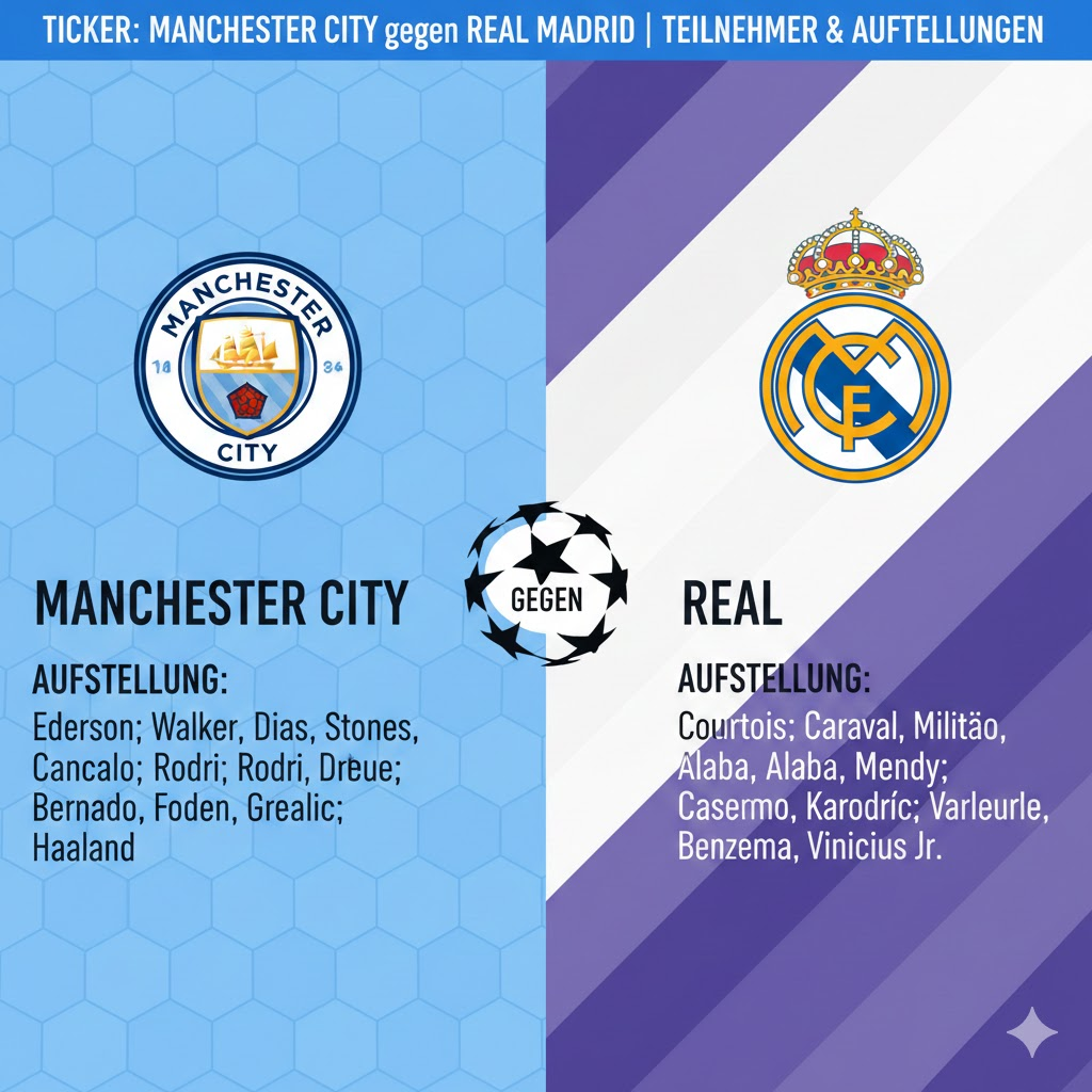 aufstellungen: teilnehmer: manchester city gegen real madrid